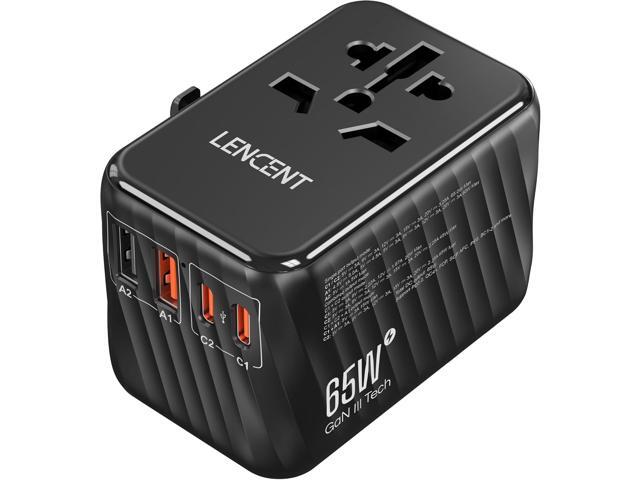 LENCENT Universal Travel Adapter, 65W GaN International Fast Charger with 2 PD3.0 Type C+2 QC USB A, Worldwide Power Adaptor for Phones,Laptops,...