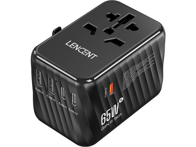 LENCENT International Travel Adapter, 65W GaN3 Universal Fast Charger with 2 USB A + 3 Type C PD, Worldwide Power Adaptor for Phones,Laptops, All...