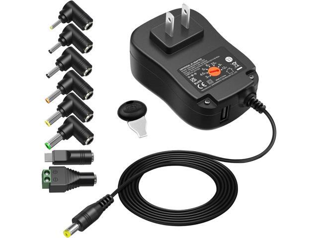 Powseed 36W 3V 4.5V 5V 6V 7.5V 9V 12V 3A DC Power Supply Cord with USB Wall Charger 5V 2A 10W for Phone Security Camera Router Speaker Webcam HUB...