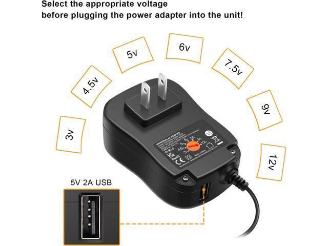 Powseed 36W 3V 4.5V 5V 6V 7.5V 9V 12V 3A DC Power Supply Cord with USB Wall Charger 5V 2A 10W for Phone Security Camera Router Speaker Webcam HUB...