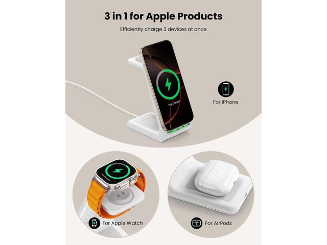 GEEKERA 3 in 1 Wireless Charging Station for Apple, Fast Wireless Charger Stand Dock for iPhone 16 15 14 13 12 11 Pro Max Plus XR XS X, Apple Watch...