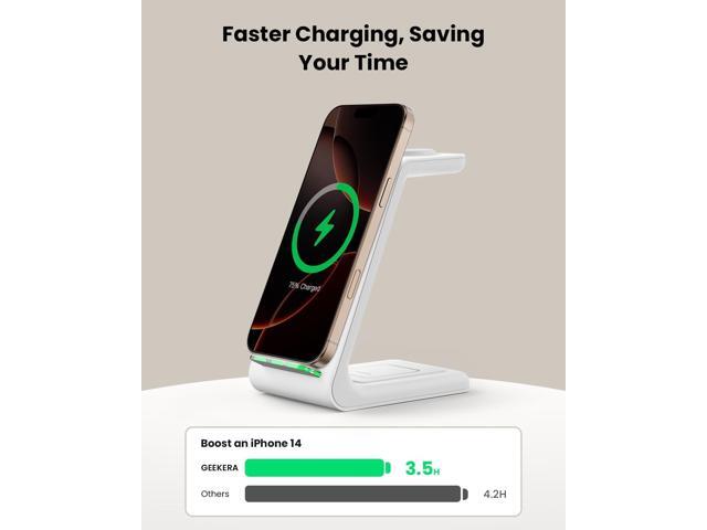 GEEKERA 3 in 1 Wireless Charging Station for Apple, Fast Wireless Charger Stand Dock for iPhone 16 15 14 13 12 11 Pro Max Plus XR XS X, Apple Watch...