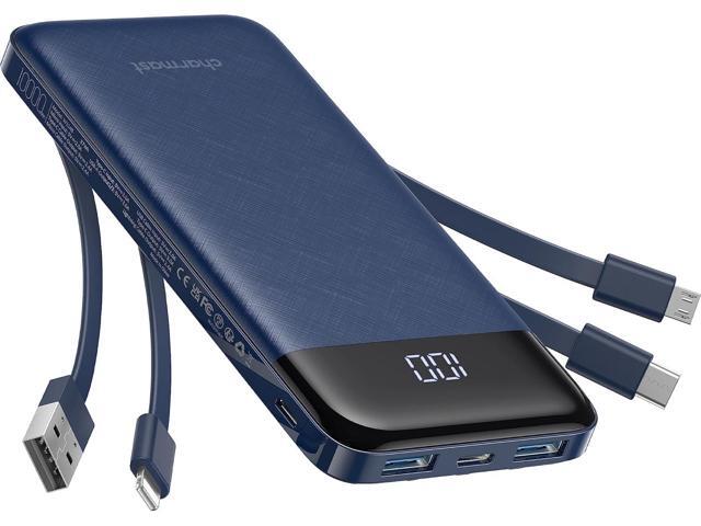 charmast Portable Charger with Built in Cables, Power Bank with Cords Wires, Slim 10000mAh Travel Battery Pack 6 Outputs 3 Inputs 3A Fast Charging...