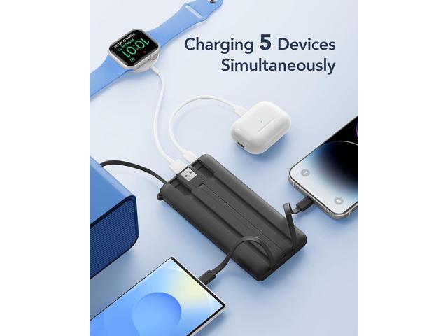 VRURC Portable Charger with Built in Cables, Slim Power Bank 10000mAh, USB C Battery Pack Travel Essential, 5 Outputs 2 Inputs Phone Charging Bank...