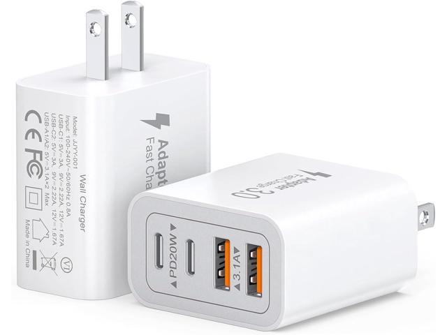 40W USB C Charger Block, 2-Pack 4-Port Type C Fast Charging Brick Dual PD & QC Wall Plug Adapter Compatible for iPhone 16/15/15 Pro/ 15 Pro...