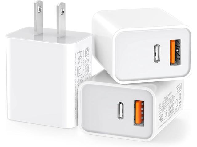 3 Pack USB C Wall Charger, 20W Durable Dual Port QC+PD 3.0 Power Adapter, Double Fast Plug Charging Block for iPhone 13/14/15/16/16 Pro/Pro...