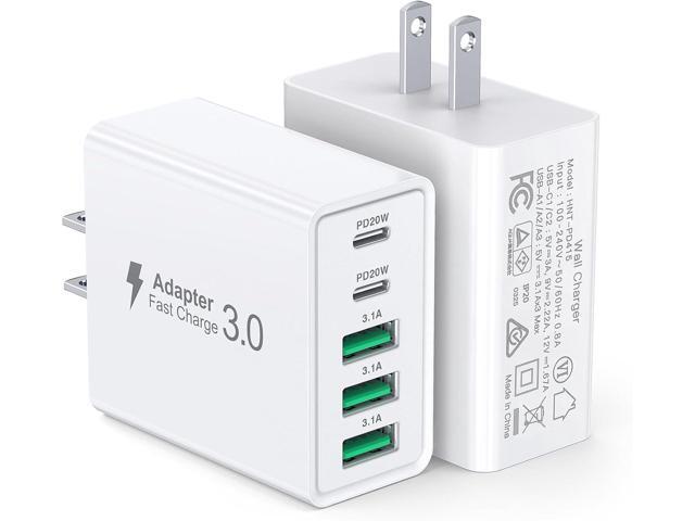 [2-Pack] USB C Wall Charger, 50W 5-Port PD Fast USB C Charging Block,2USB C+3USB A Multiport Plug,Type C Power Adapter Brick Cube for iPhone...