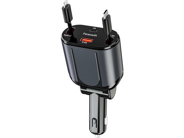 Retractable Car Charge 4 in 1 Fast Car Phone Charger Adapter PD 63W Phone Retractable Cables (31.5 inch) and 2 USB Ports Car Charger Compatible...
