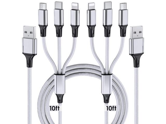 Multi Charging Cable, 10ft 2Pack Multi Phone Charger Cable Braided Universal 3 in 1 Charging Cord Extra Long Multiple USB Cable with USB C, Micro...