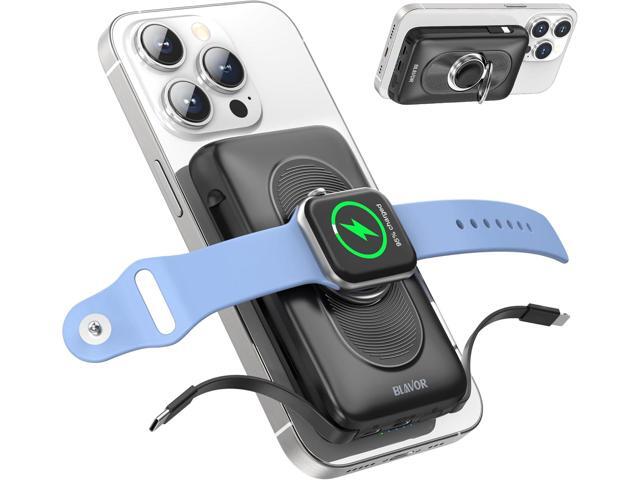 BLAVOR for Magsafe Portable Charger with Built-in Cables, USB C 20W Fast Charging, 10000mAh Magnetic Wireless Power Bank, Battery Pack with Stand...