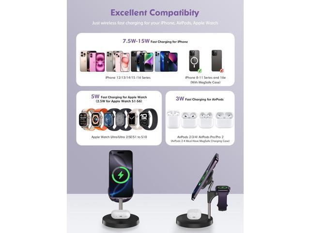 3 in 1 Wireless Charging Station for Multiple Devices Apple, 15W Fast Magnetic Mag-Safe Charger Stand for iPhone 16 15 14 13 12 Pro Max Plus Mini...