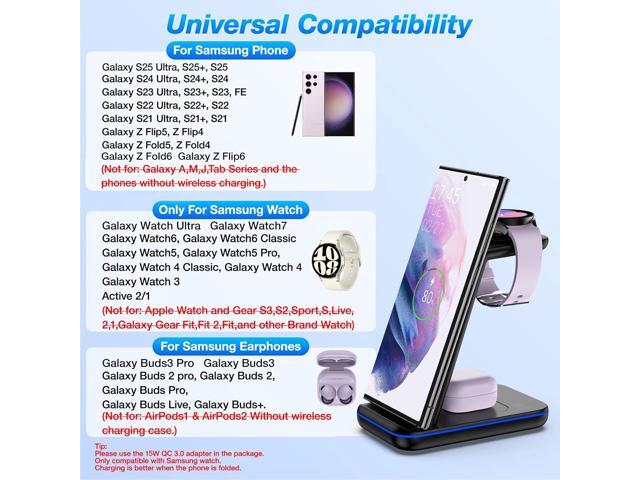 Wireless Charging Station for Samsung/Android, Fast Wireless Watch Charger Station Compatible for Samsung Galaxy S25 Ultra/S24/S23+/Z Flip 6/5 Fold...