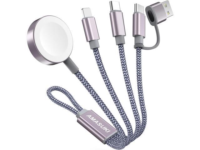 Short 8inch 3 in 2 USB C Cable for Apple Watch Charger iPhone Charger USB C Multi Fast Charging Cable Compatible with iWatch...