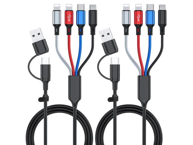 6 in 1 Multi Charging Cable 2Pack - 6FT USB Cable 3A Charger Cable Braided Universal USB A/C Charging Cord With 2*IP/Type C/Micro USB Port for Cell...