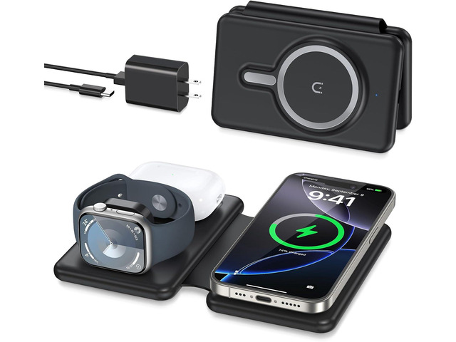 Wireless Charger iPhone - 3 in 1 Charging Station for Apple Devices for iPhone 17 16 15 14 13 12 Pro Max Plus - Foldable Magnetic Charging Pad for...