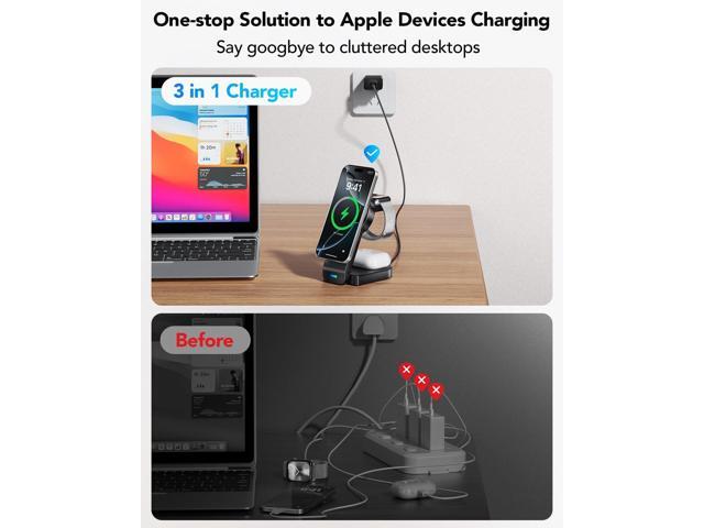 3 in 1 Wireless Charging Station Compatible with Apple,Foldable Magnetic Wireless Charger for iPhone 16/15/14/13/12,Apple Watch Series 10/Ultra...