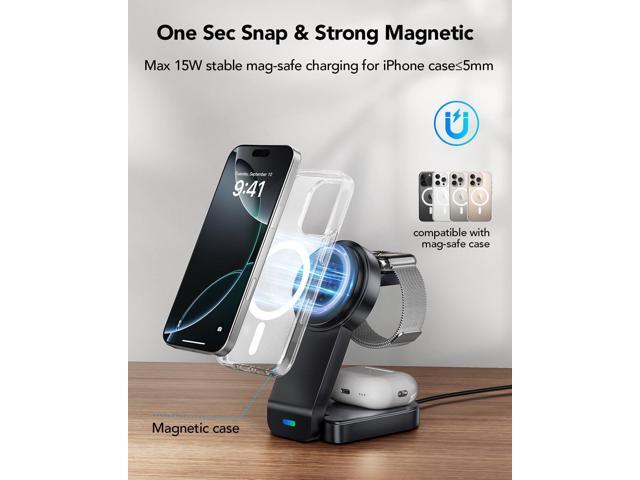 3 in 1 Wireless Charging Station Compatible with Apple,Foldable Magnetic Wireless Charger for iPhone 16/15/14/13/12,Apple Watch Series 10/Ultra...