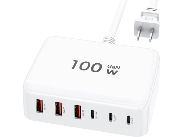 100W GaN USB C Fast Charger Block Compact 6 Port GaN Charging Station HUB Brick Portable Wall PD Charger Power Adapter for iPhone 16 15 14 13 12...