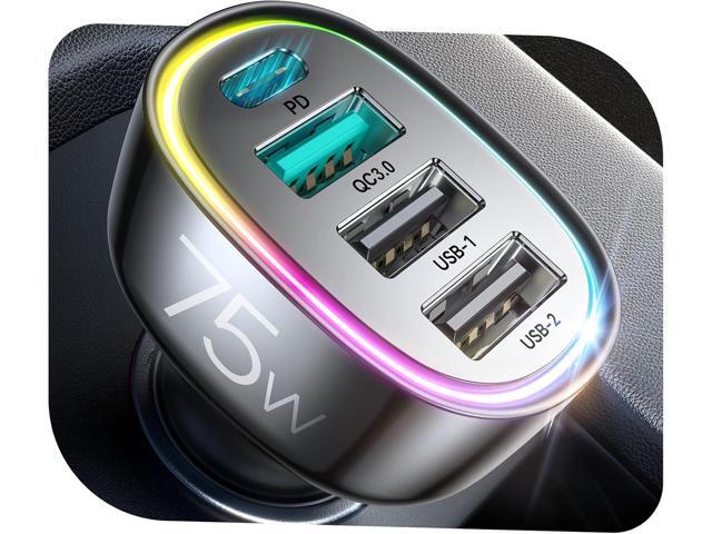 75W Car Charger USB C for iPhone 17, 4-Port Super Fast Car Phone Charger, Multi Port Cigarette Lighter Adapter for iPhone 17 Pro Max...