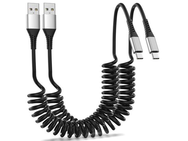 Coiled USB C Cable for Car 2Pack, 3A USB Type C Charger Cable Fast Charging, Retractable USB A to USB C Charge Cord for iPhone 15, Galaxy S23 S22...