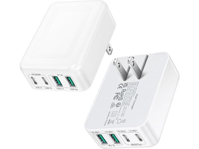 2Pack Flat USB C Charger Block, 40W 4-Port Foldable & Slim Fast Charging Block Wall Plug, Thin Type C Cube Box for iPhone 17 Pro Max 16 16e 15,...