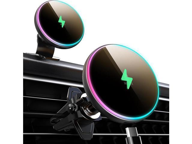 MOKPR for Magsafe Car Mount Charger-15W Wireless Car Charger-Magnetic Car Phone Holder for Dash Air Vent-LED RGB HandsFree Car Mount Fast Car...