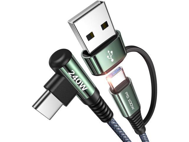 AINOPE 240W Long USB-C Cable 10 ft USB C Cable Fast Charging Type C Charger Right Angle Fit iPhone 17 16 15 Pro Max iPad MacBook Samsung 25 10FT Grey