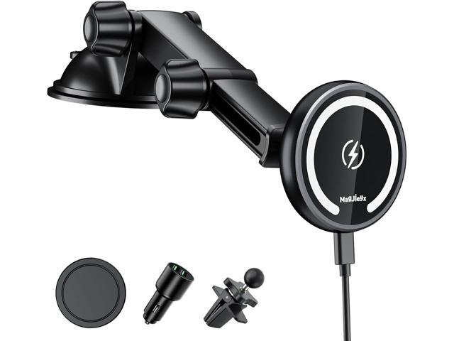 for Magnetic Magsafe Car Mount Charger, Wireless Car Charger with Fast Max 38W QC3.0Charging Adapter Retractable Phone Holder Fits...