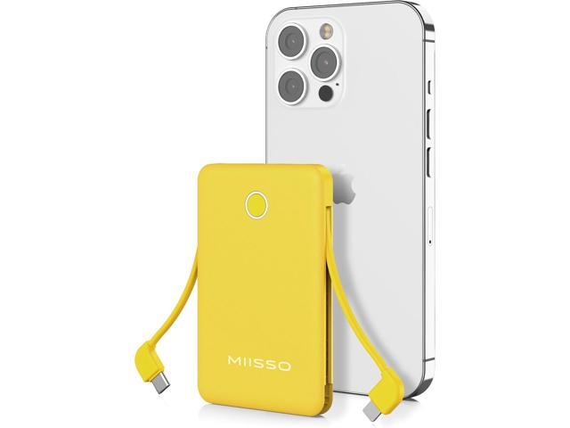 6000mah Ultra Slim Built in Cables Power Bank, Card Size Built in USB C Cords Battery Pack Portable Charger for Phones, 3 Output External Battery...