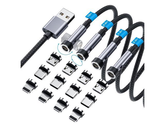 540° Rotation Magnetic Charging Cable, 3 in 1 Magnetic Phone Charger [4-Pack, 3ft/3ft/6ft/10ft] 3A Fast Charging Cable Support Data Transfer USB...