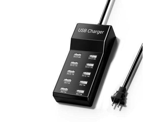 10-Port USB Charger 50w10A USB Charging Station, Multiport Charger Hub, Compatible with iPhone, Galaxy, iPad Tablet, and Other Devices (Black)