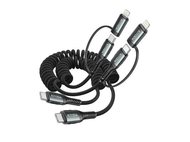 Coiled USB C to USB C and Lightning Cable 2 in 1, 3FT 2Pack Braided Cord Fast Charging Type C Car Charger for iPhone 17 16 15 14 13 12 11,iPad,...