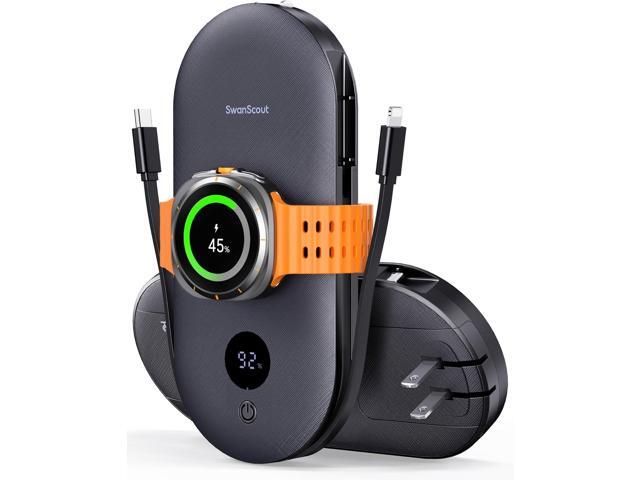 SwanScout Portable Charger for Samsung Watch 8 Classic/8/Ultra/7, 10000mAh Power Bank with Built-in Cables & Wall Plug, 302S Travel Battery Pack...