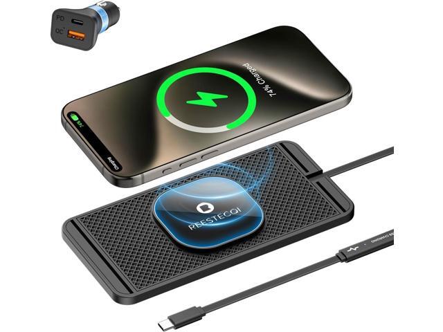 Magnetic Wireless Car Charger Pad, REESTECQI 15W Wireless Charging Pad for Magsafe Charger Non Slip Type C with 40W Car Charger for iPhone...