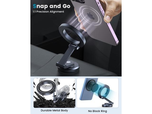 APPS2Car Foldable Metal Magnetic Car Phone Mount for Magsafe iPhone 16 15 14 13 12 Pro Max Plus Mini MagSafe Case, One-Hand Operation