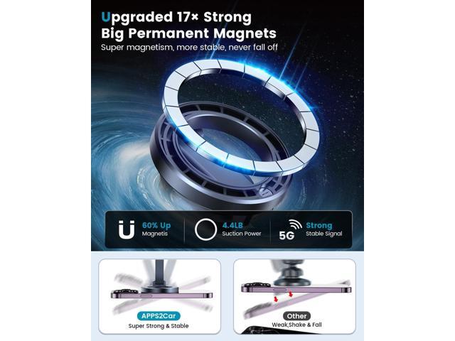APPS2Car Foldable Metal Magnetic Car Phone Mount for Magsafe iPhone 16 15 14 13 12 Pro Max Plus Mini MagSafe Case, One-Hand Operation