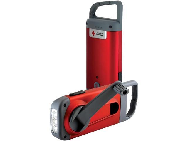 Eton American Red Cross Crank-Powered Clipray Clip-On Flashlight & Smartphone Charger, Hand Crank, Cherry Red, Commitment to Preparedness