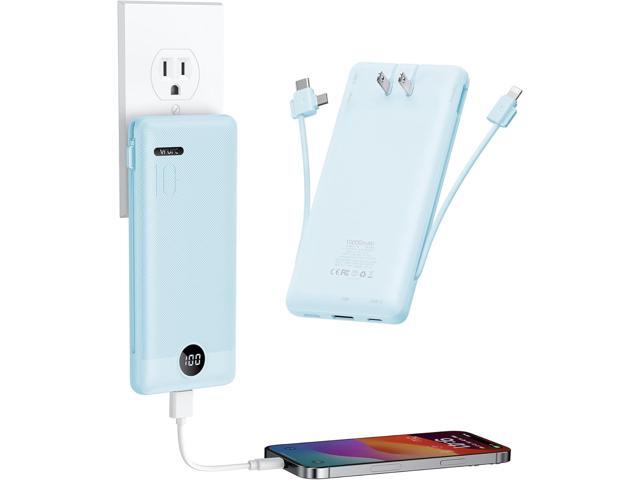 VRURC Portable Charger with Wall Plug and Cables, 10000mAh Power Bank with 22.5W Fast Charging USB Port,4 Outputs Dual Inputs Slim Compact...