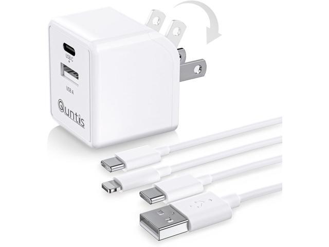 Quntis Foldable 15W Dual Port USB Wall Charger, MFi Certified, USB C Charger Block and 6FT Cable for iPhone 15-11, iPad (2-Pack)