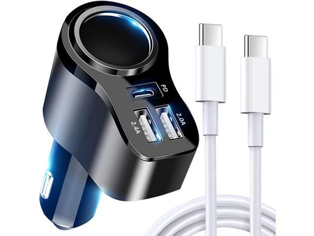 4 in 1 USB C Car Charger, 168W Multi USB Cigarette Lighter Adapter, Socket Splitter with 3 USB Ports, 12V/24V Dual USB Type C PD Fast Car Charger...