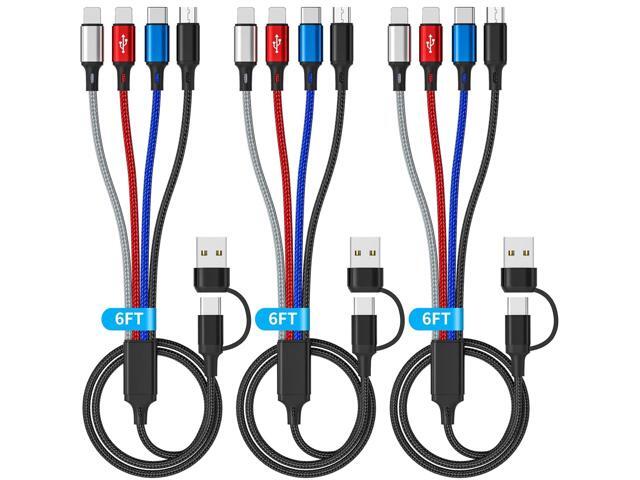 Travel Essentials, Multi Charging Cable, 3Pack 6FT iPhone Charger Camping Essentials Nylon Braided Type C Cable Cord 2*Lighting/Typc C/Micro USB...