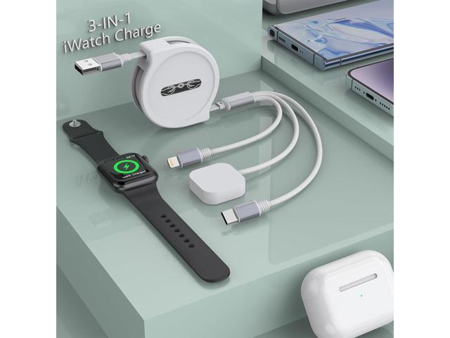 Multi 3-in-1 Retractable Universal Phones Charging Cable+Apple Watch Charger Cord,USB A to Lightning+Type C+iWatch Charger for iWatch Series8 7 6 5...