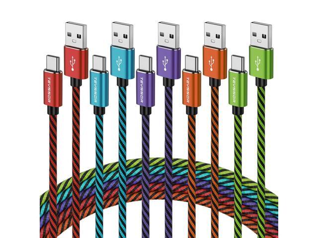 Teyssor USB C Cable 10FT 5-Pack Nylon Braided USB A to Type C Charger Cable Fast Charging Cord Compatible with Samsung Galaxy S24 S23 S22, Note 20...