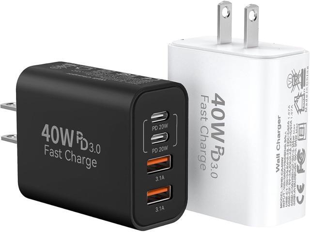 USB C Fast Charger Block,40W 4Port iPhone 17 Type C Charger Fast Charging Block PD Power Adapter+QC 3.0 USB A Wall Charger Plug Type C Brick for...