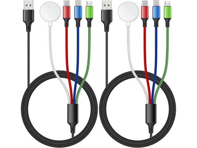 2Pack 4 in 1 iWatch & iPhone Charger for Travel, Multi Charging Cable for Apple Watch Charger Wireless USB C Micro Compatible with iWatch...