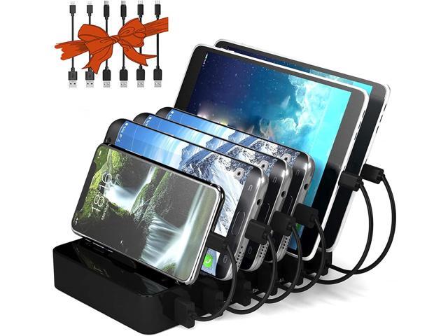 Charging Station for Multiple Devices,50W 6 USB Ports Family Charger Compatible with Apple iPhone iPad and Android Phone and Tablet