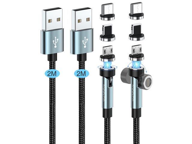 Kuulaa 6FT 540 Rotating 3 in 1 Magnetic Phone Charger Cable, 3A Fast Charge, 480Mbps Data Transfer, Nylon-Braided Cords for Micro USB/Type C/iPhone