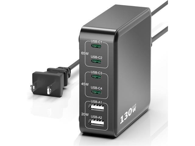 MSTJRY Charging Station for Multiple Devices: 130W 6 Port GaN Fast USB C Charger Station, Compact Multi Port PD 65W 45W Charger for MacBook.