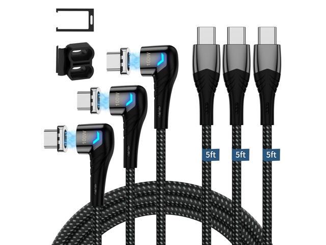 ZBF 100W USB C Magnetic Charging Cable, Right Angle Magnetic Phone Charger Cable(3 Pack, 5/5/5FT) 5A Fast Charging for MacBook Pro/Air, Pad...