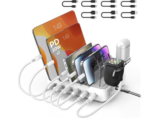 Charging Station for Multiple Devices,75W 6 Port Multi USB C Fast Charger Station with 7 Mixed Charging Cables,USB Charging Dock Compatible with...